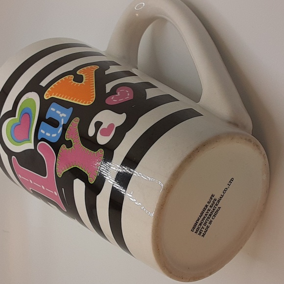 Luv Ya Colorful Retro-Style Pink Orange Text Black White Striped Mug 12 oz - Picture 6 of 6